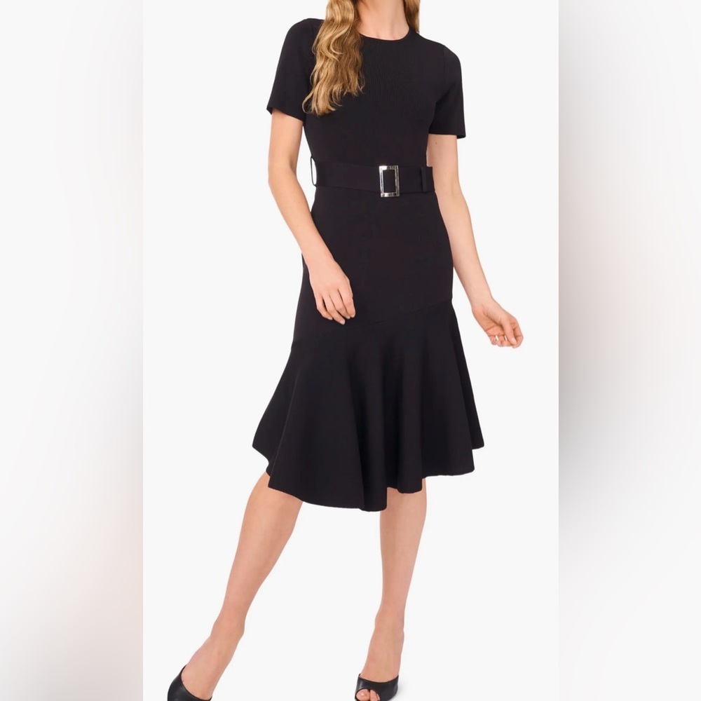 Ted Baker Black Ashley Rib Short Sleeve Belted Sweater Dress